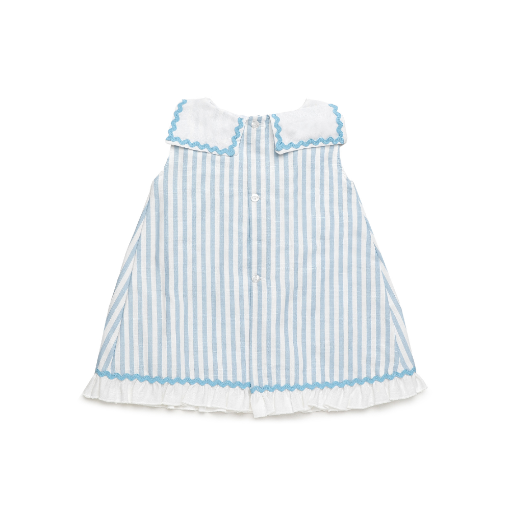 Vestido às Riscas Azuis com Gola Branca - Juliana