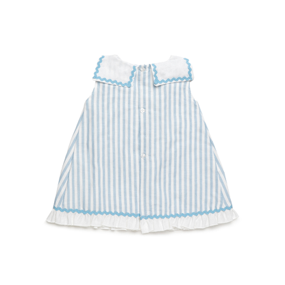 Vestido às Riscas Azuis com Gola Branca - Juliana