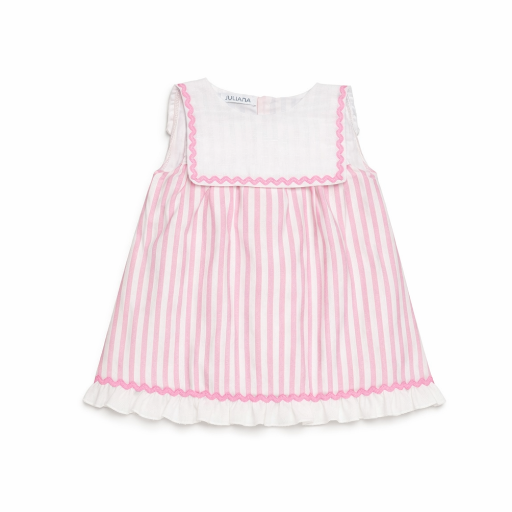 Vestido às Riscas Rosa com Gola Branca - Juliana