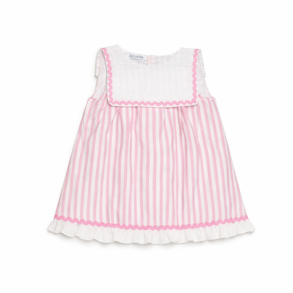 Vestido às Riscas Rosa com Gola Branca - Juliana