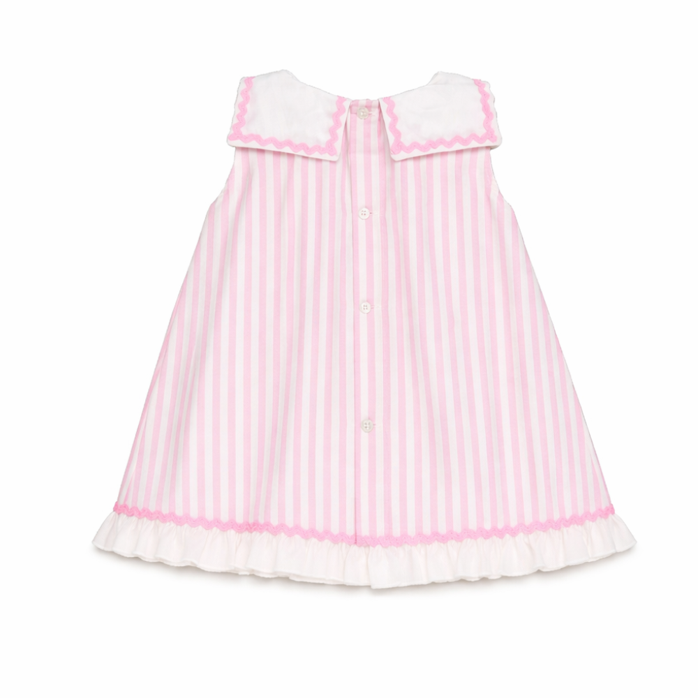 Vestido às Riscas Rosa com Gola Branca - Juliana