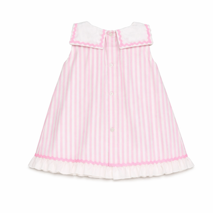 Vestido às Riscas Rosa com Gola Branca - Juliana