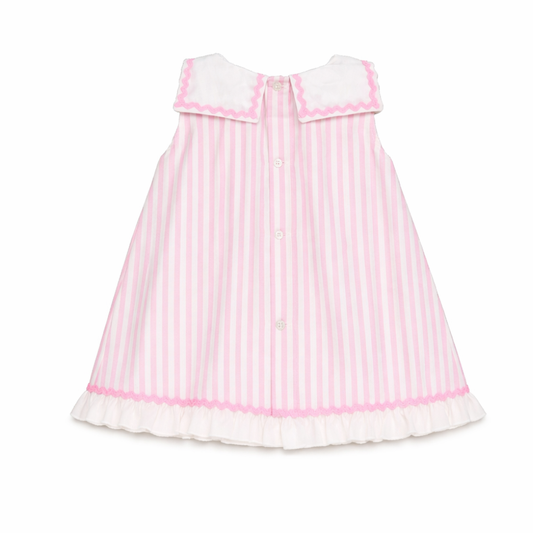 Vestido às Riscas Rosa com Gola Branca - Juliana