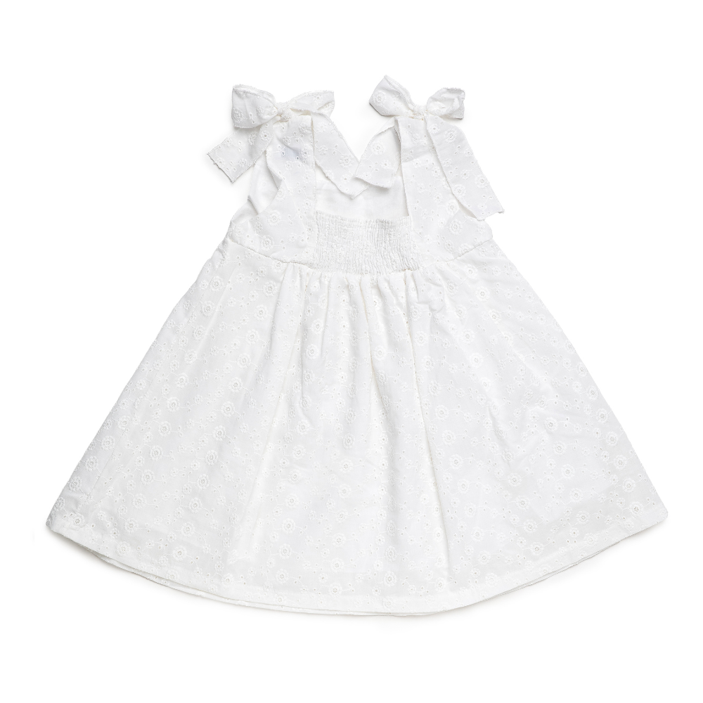 Vestido Branco Bordado com Laços - Juliana