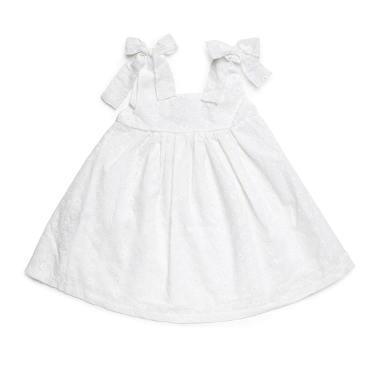 Vestido Branco Bordado com Laços - Juliana