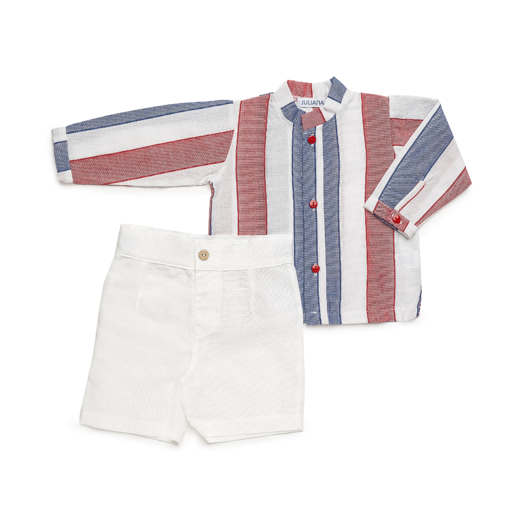 Conjunto Camisa às Riscas e Calções Brancos - Juliana