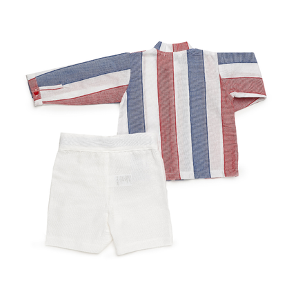Conjunto Camisa às Riscas e Calções Brancos - Juliana