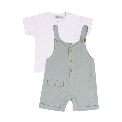 Conjunto Jardineira Verde com T-shirt Branca - EMC