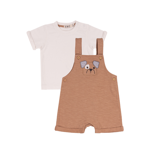 Conjunto Jardineira Bege com T-shirt - EMC