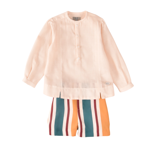 Conjunto menino com camisa e calção às riscas multicolor- José Varón
