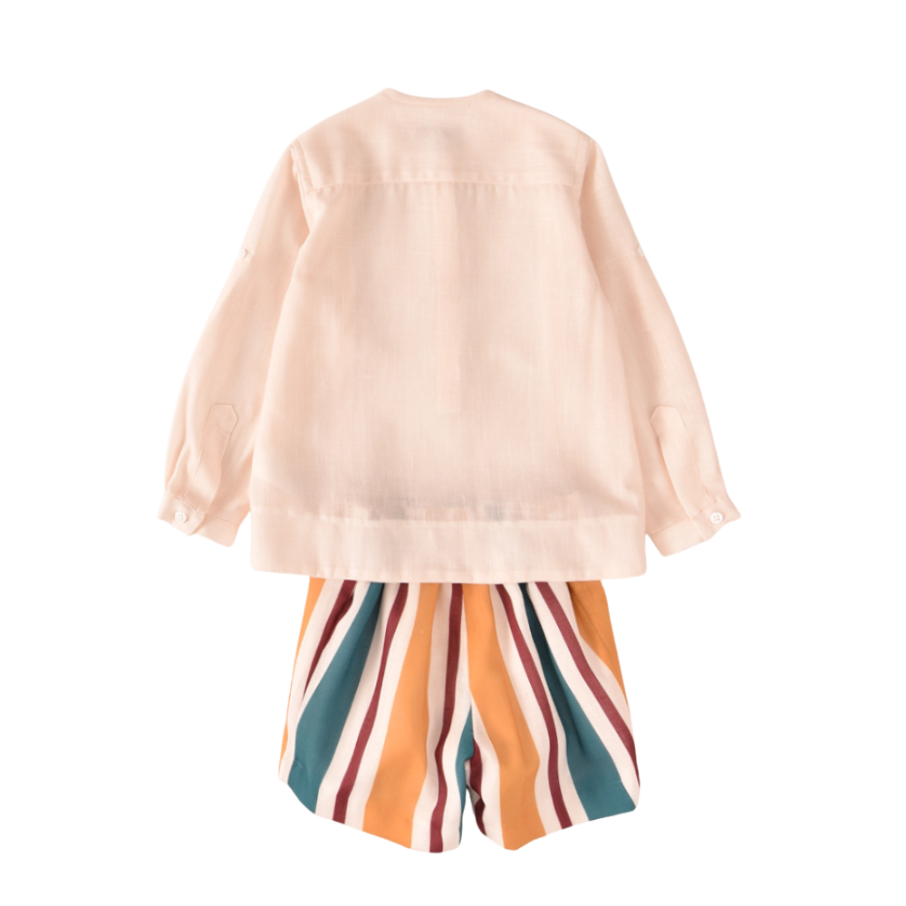 Conjunto menino com camisa e calção às riscas multicolor- José Varón