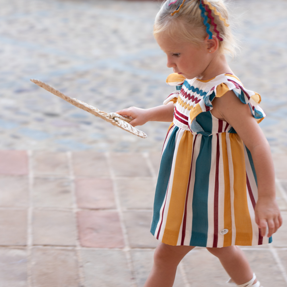 Vestido bebé às riscas multicolor com tapa-fralda - José Varón