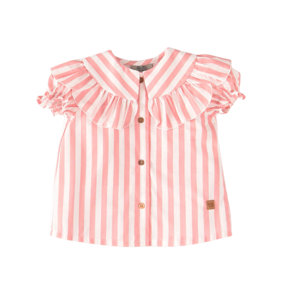 Blusa bebé riscas rosa com gola folho - José Varón