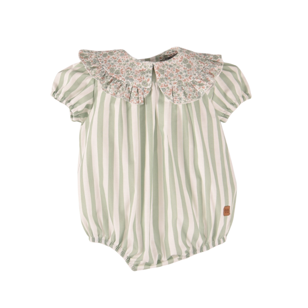 Fofo bebé riscas verdes com gola floral- José Varón