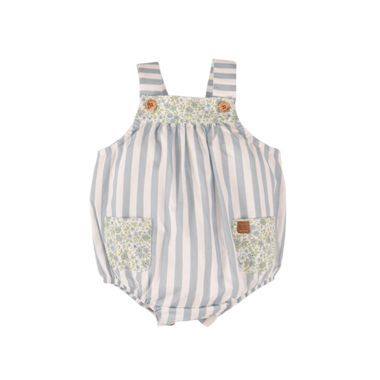 Fofo bebé riscas azuis com bolsos florais - José Varón