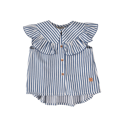 Blusa riscas azuis com gola folho- José Varón