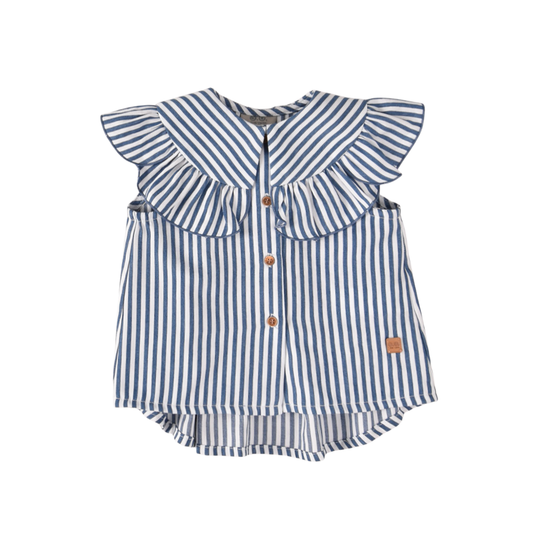 Blusa riscas azuis com gola folho- José Varón