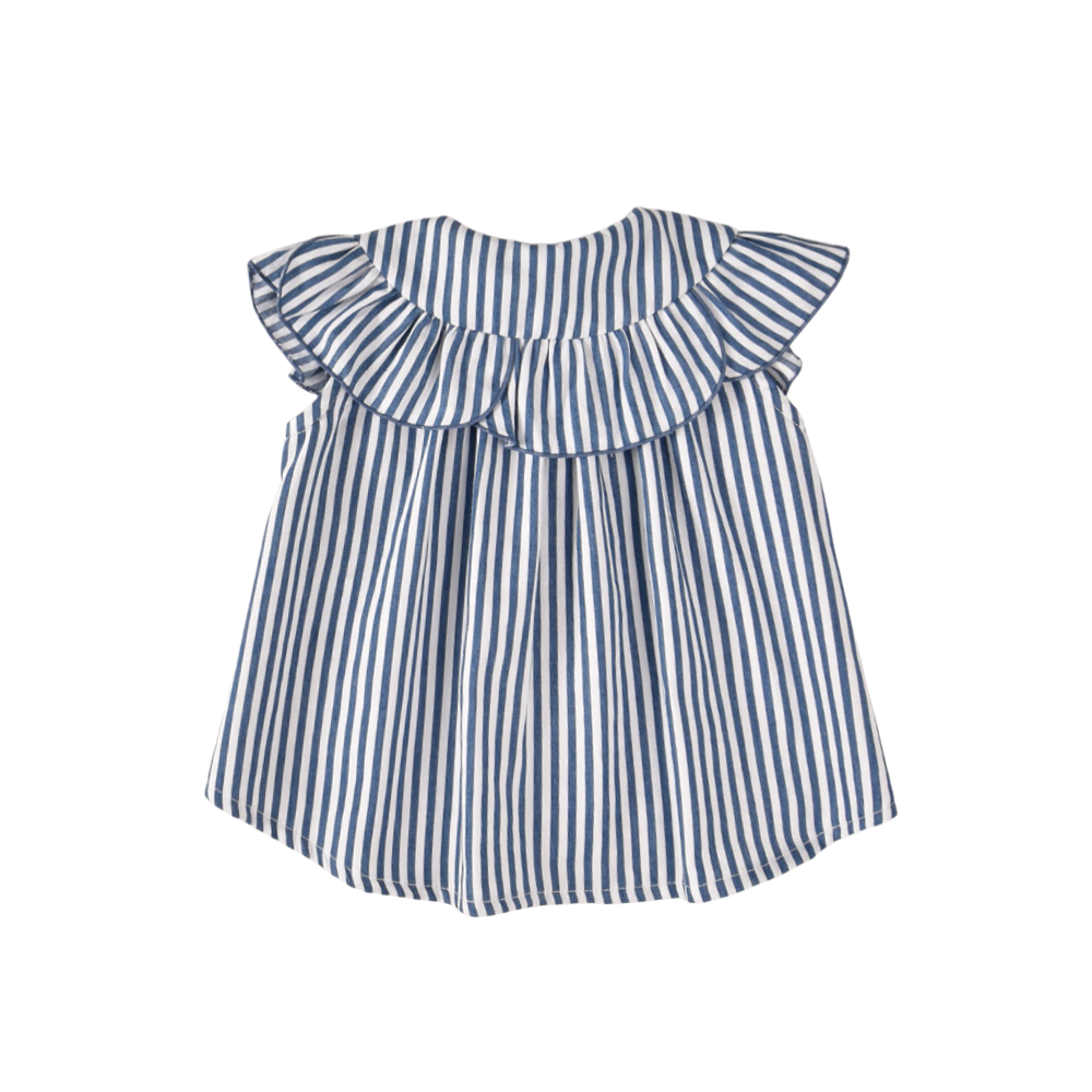 Blusa riscas azuis com gola folho- José Varón