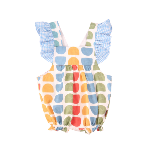 Fofo bebé estampado multicolor com folhos em xadrez azul- Cocote