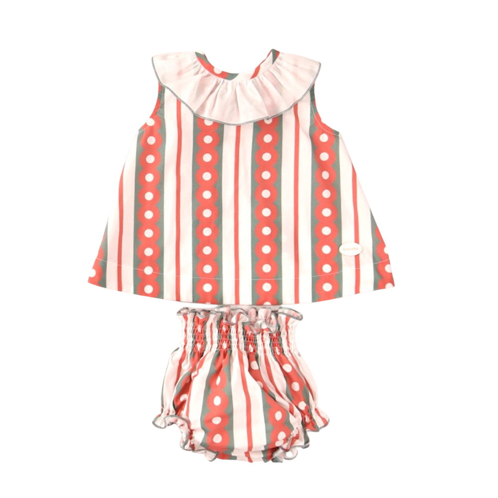 Conjunto bebé riscas vermelhas com folhos - Cocote