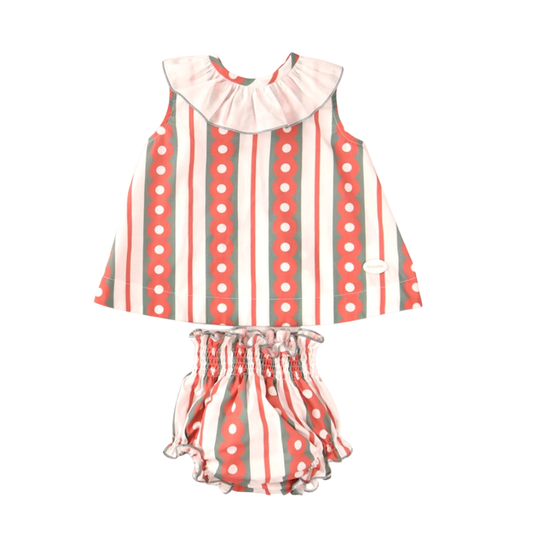 Conjunto bebé riscas vermelhas com folhos - Cocote