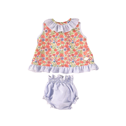 Conjunto bebé floral com riscas azuis - Cocote