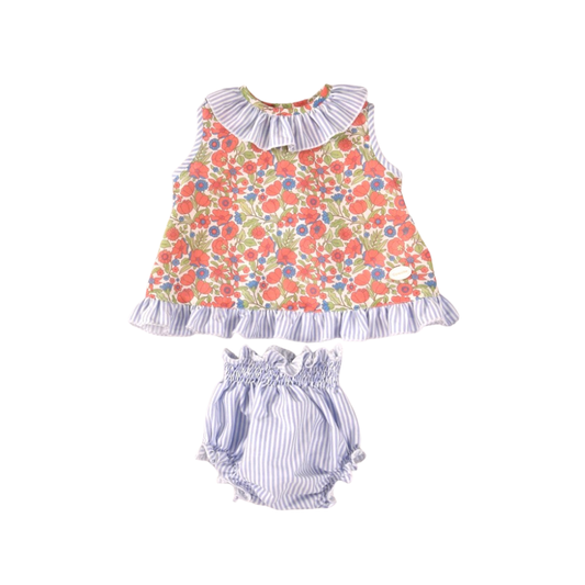 Conjunto bebé floral com riscas azuis - Cocote