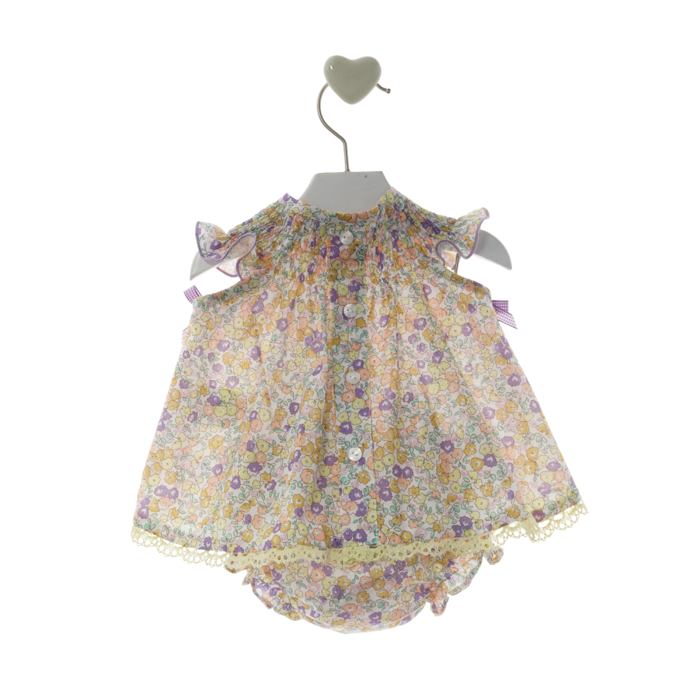 Vestido floral para bebé com tapa-fraldas e laços lilás - Marta Y Paula