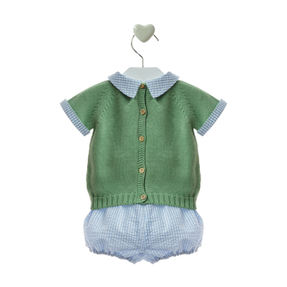 Conjunto de bebé em malha verde com calções às riscas- Marta Y Paula