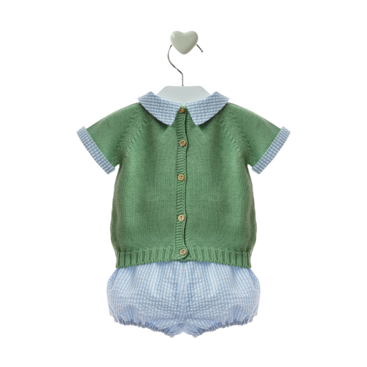 Conjunto de bebé em malha verde com calções às riscas- Marta Y Paula