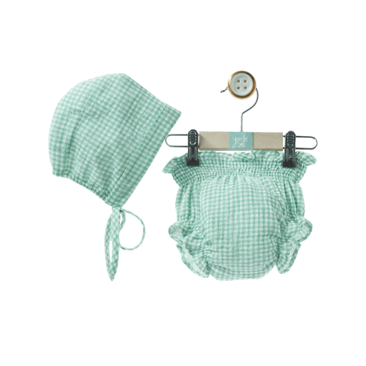Conjunto de Tapa-Fraldas e Touca Vichy Verde Água