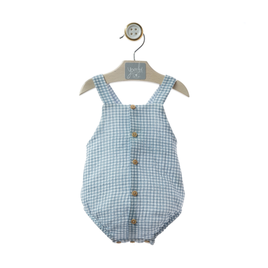 Fofo de bebé aos quadrados azul com botões em madeira - Yoedu
