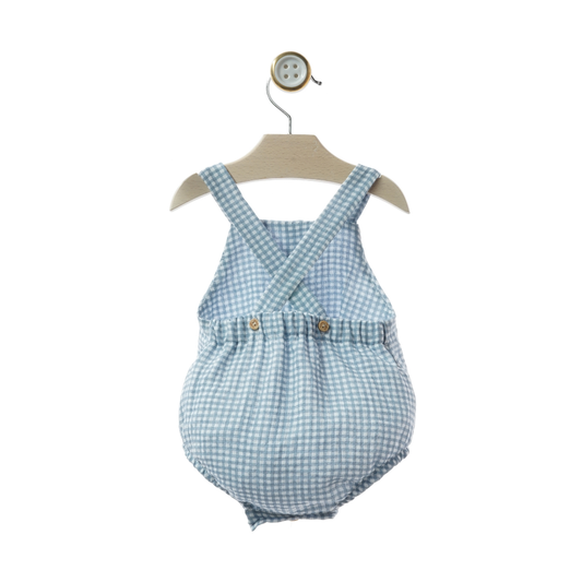 Fofo de bebé aos quadrados azul com botões em madeira - Yoedu