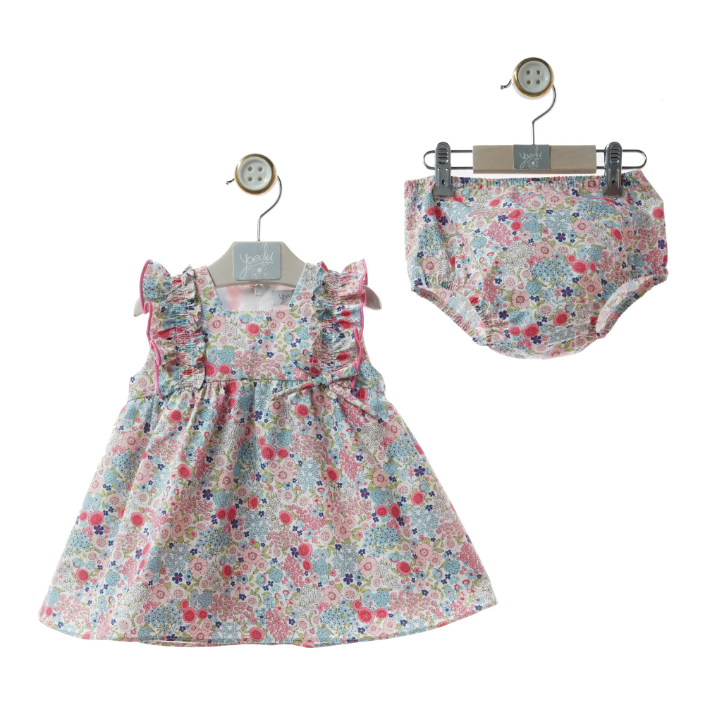 Vestido de bebé floral com tapa-fraldas - Yoedu