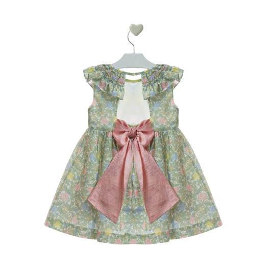Vestido de bebé floral verde com laço nas costas - Marta Y Paula
