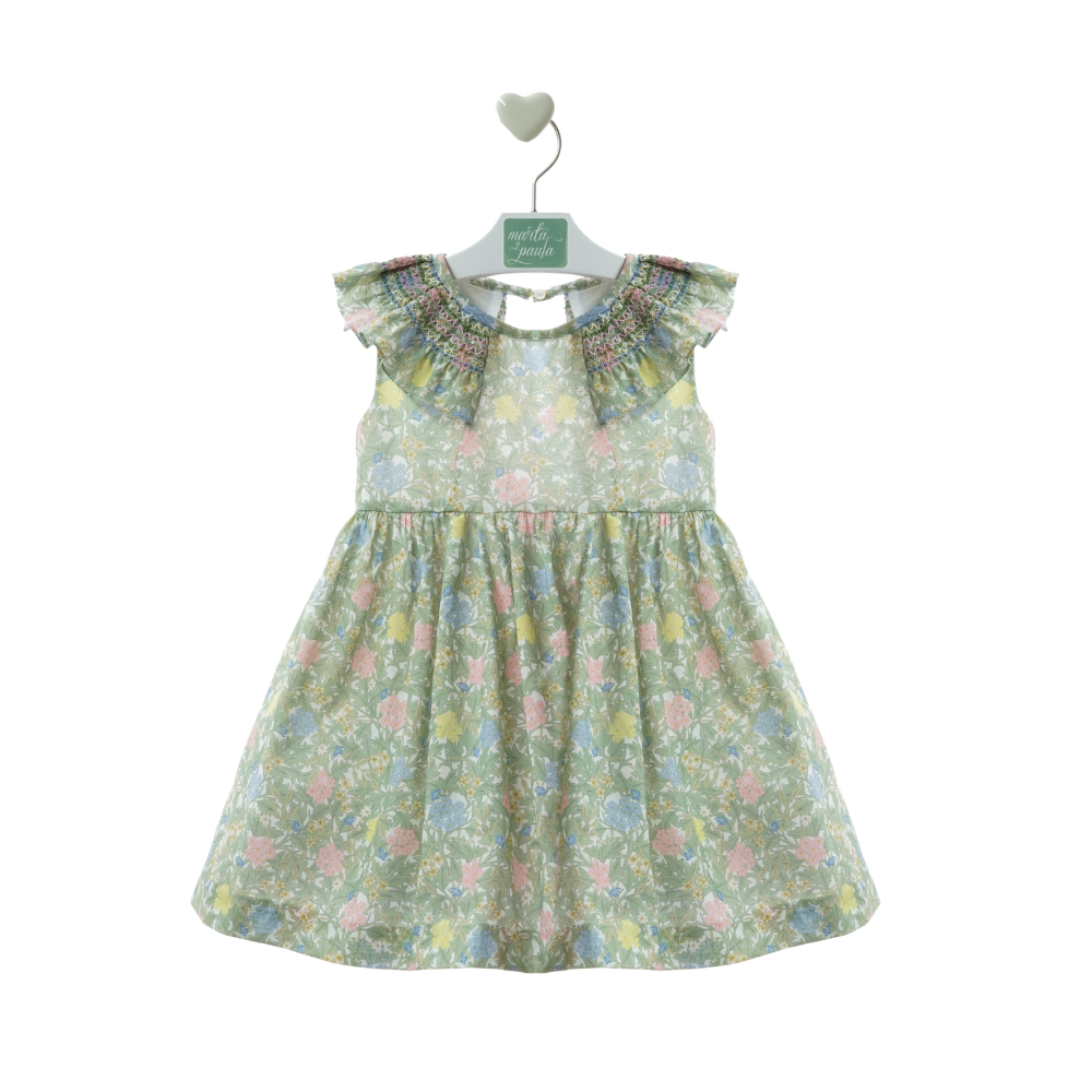 Vestido de bebé floral verde com laço nas costas - Marta Y Paula