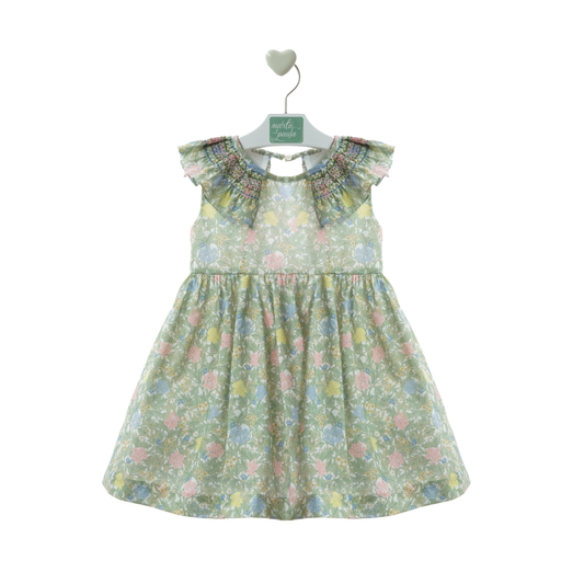 Vestido de bebé floral verde com laço nas costas - Marta Y Paula