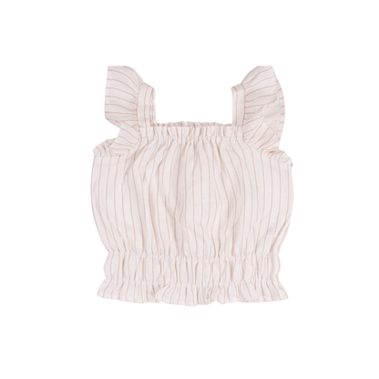 Top de linho branco às riscas bege- EMC