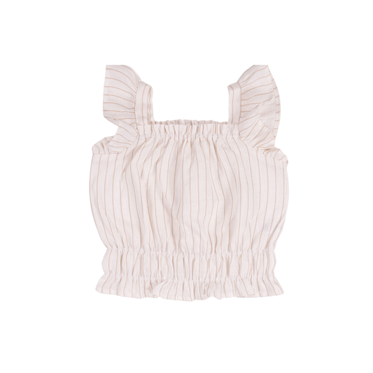 Top de linho branco às riscas bege- EMC