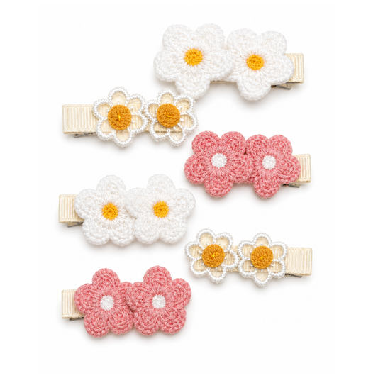 Conjunto de Ganchos para Cabelo com Flores em Crochet
