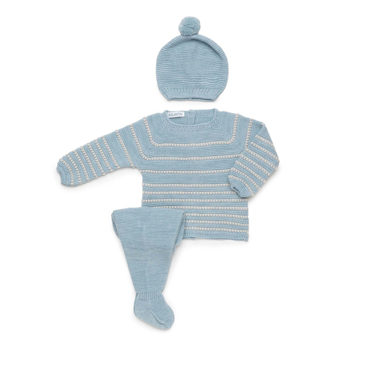 Conjunto de Malha Azul para Bebé com Riscas – Juliana