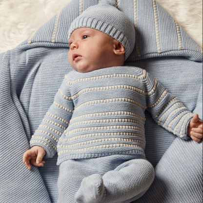 Conjunto de Malha Azul para Bebé com Riscas – Juliana