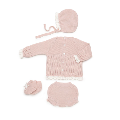 Conjunto de Malha Rosa para Bebé com Touca – Juliana