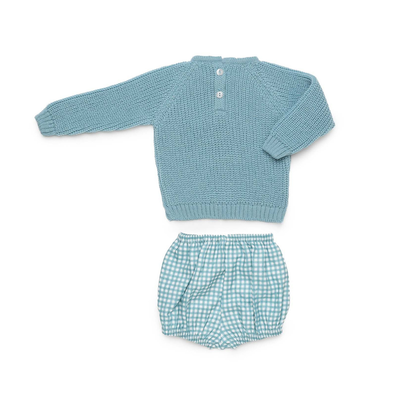 Conjunto de Bebé em Malha e Xadrez Azul - Juliana