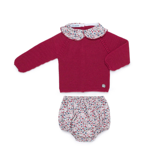 Conjunto de Bebé em Malha com Gola Floral - Juliana