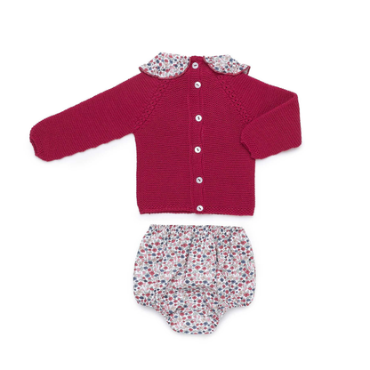 Conjunto de Bebé em Malha com Gola Floral - Juliana