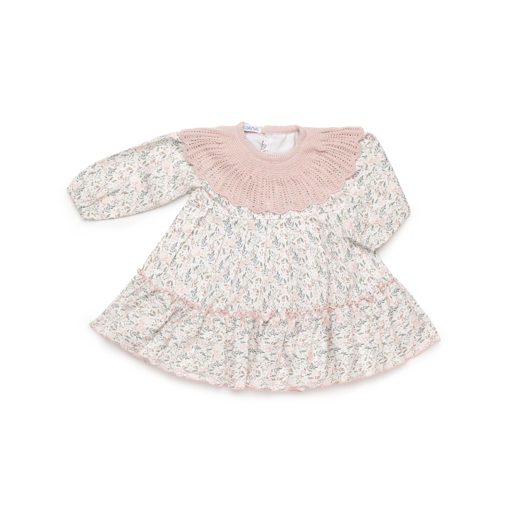 Vestido Floral com Gola de Malha Rosa - Juliana