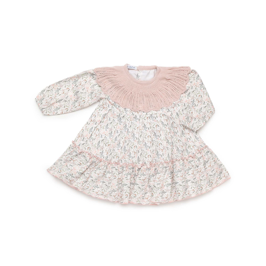 Vestido Floral com Gola de Malha Rosa - Juliana