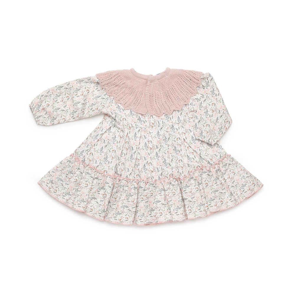 Vestido Floral com Gola de Malha Rosa - Juliana