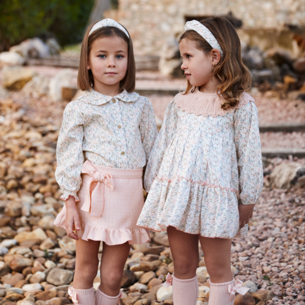 Vestido Floral com Gola de Malha Rosa - Juliana